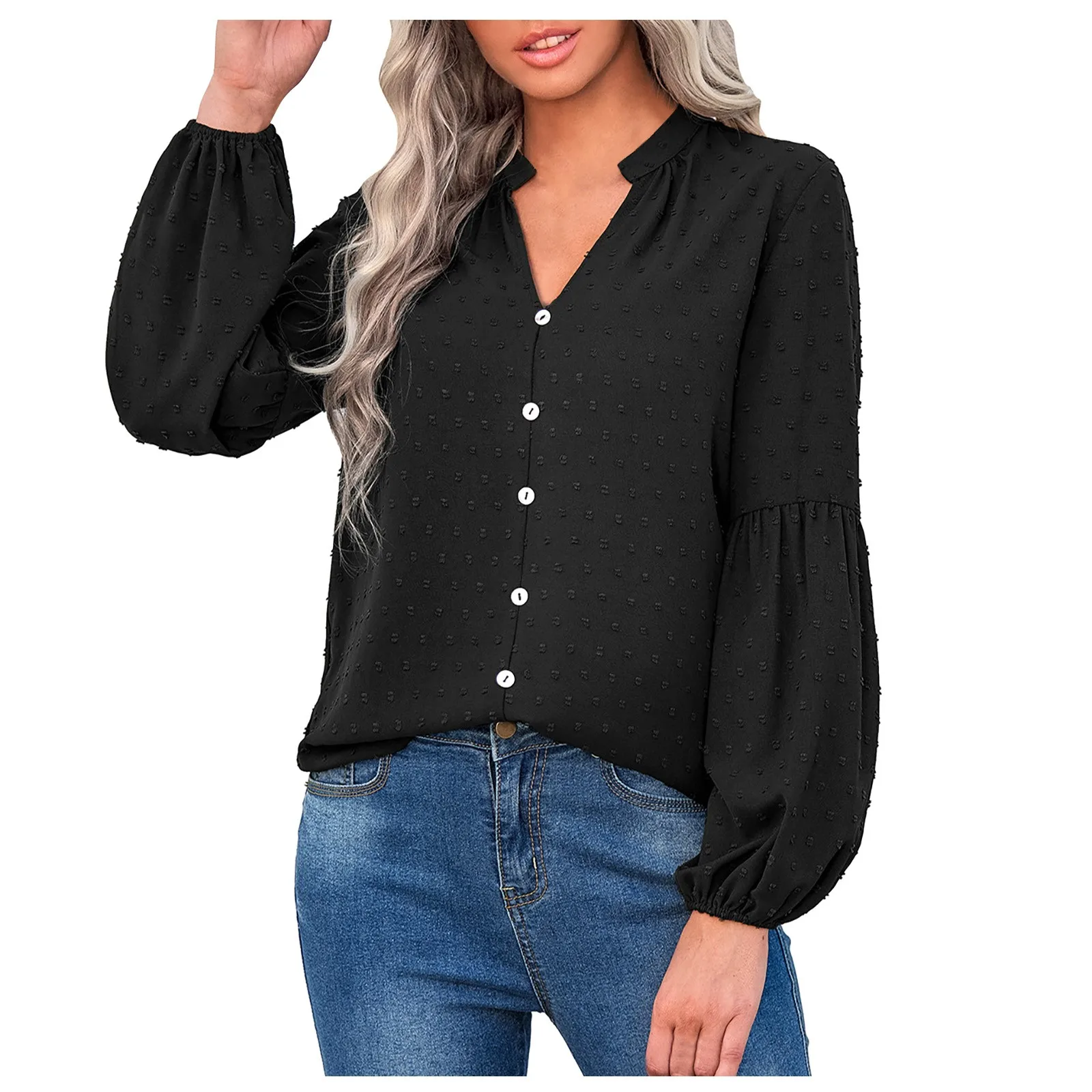 

Women Blouses Chiffon Shirts Long Sleeve Spring Black BF Ulzzang Loose All-match Fashion Tops Chic Womens Students Casual Simple