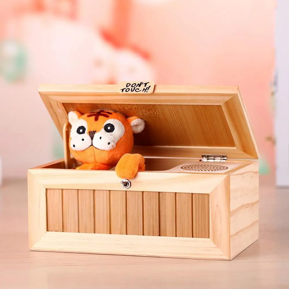 Wooden Useless Box Leave Me Alone Box Most Useless Machine Don't Touch Tiger Toy Gift with Sound