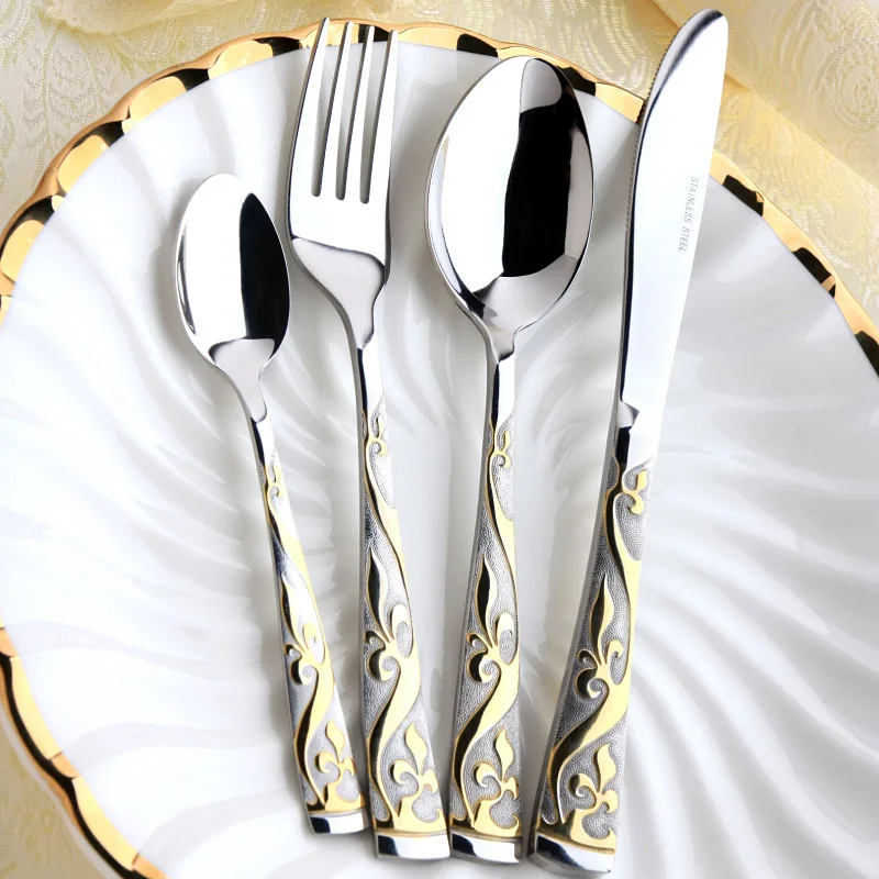 

Fork Spoon Knife Cutlery Set Stainless Steel European Luxury Style Eco Friendly Cutlery Table Vajillas Kitchen Tableware 50