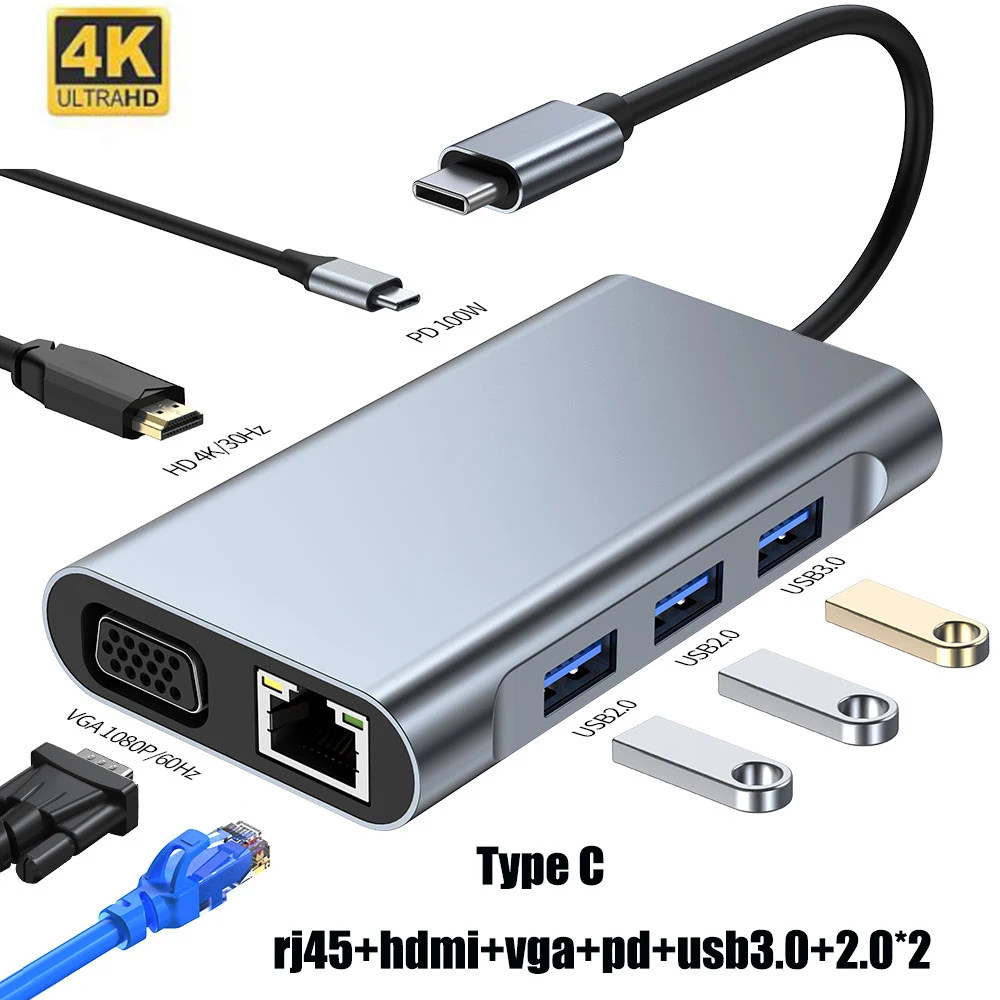 

Док-станция USB 3,0 C для Macbook Pro, Кардридеры SD, TF, HDMI, 4K, 100 Вт