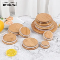 1pcs bamboo lids reusable mason jar canning caps non leakage silicone sealing wooden covers drinking jar supplies