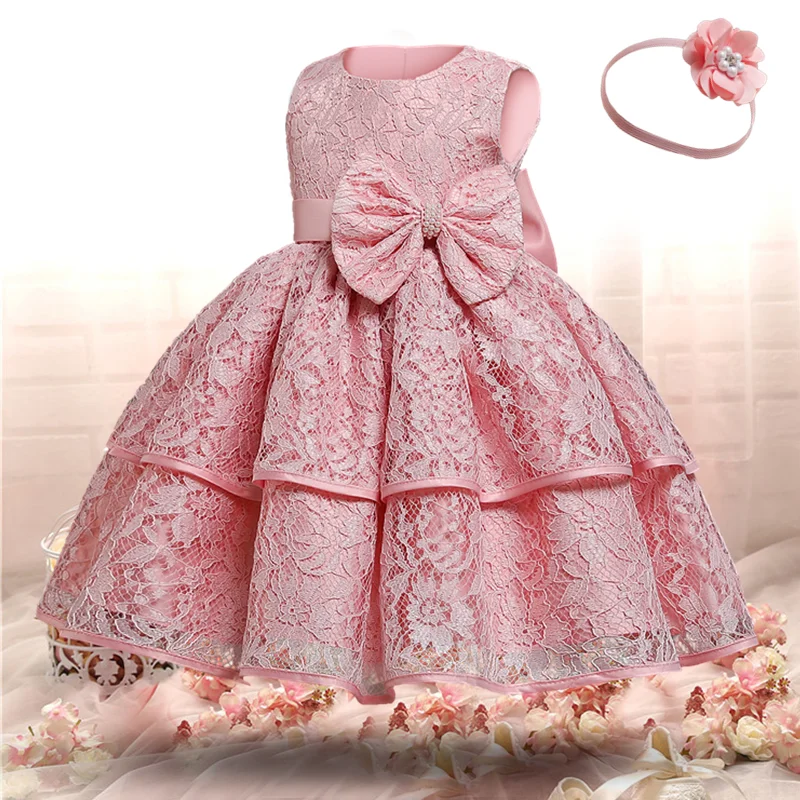 

1st 2nd Birthday Baby Girls Princess Dress Toddler Kids Bowknot Flower Party Lace Tutu Vestidos Wedding Costume Infant Clothes