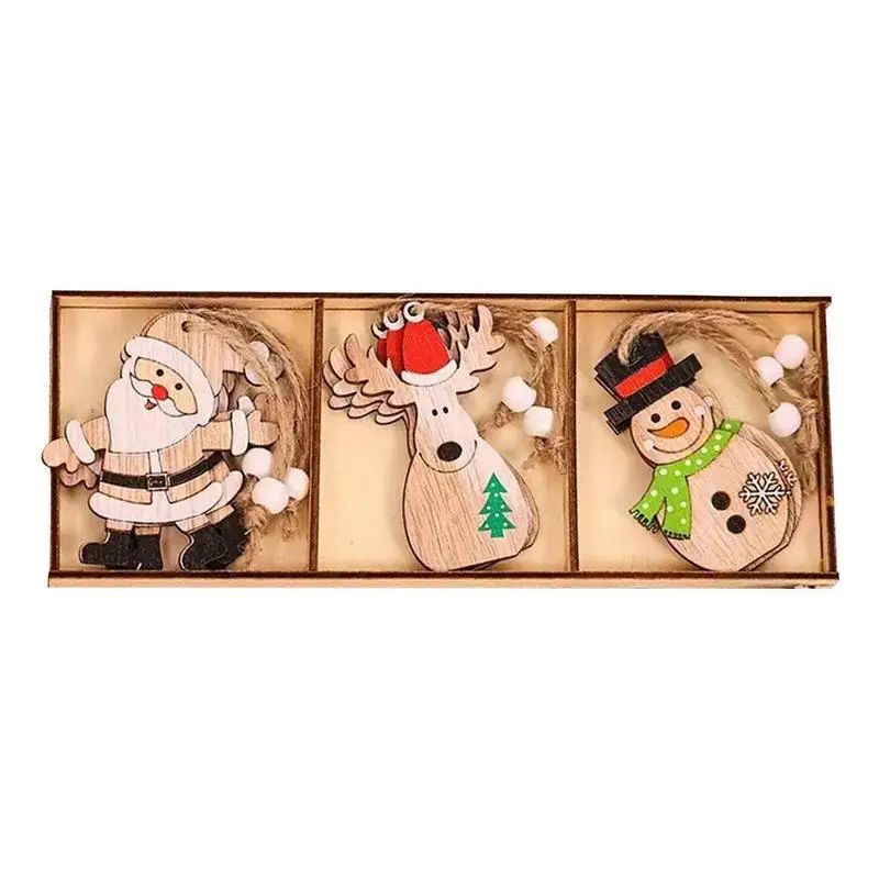 

9Pcs/box Christmas Car Wooden Pendants Santa Elk Christmas Tree Hanging Ornaments New Year Kids Gift Christmas Supplies