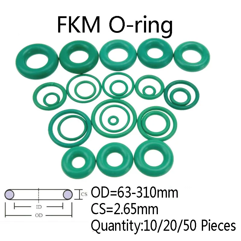 

10/20/50 шт. зеленое уплотнительное кольцо FKM CS 2,65 мм флюоровое резиновое уплотнительное кольцо механическое уплотнение ID 63-300 мм