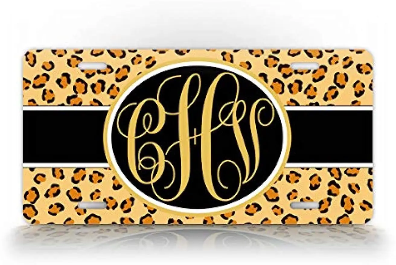 

Cheetah/Leopard Skin Monogram License Plate Personalized Initials Animal Skin Design Monogrammed Auto Tag Women Sign