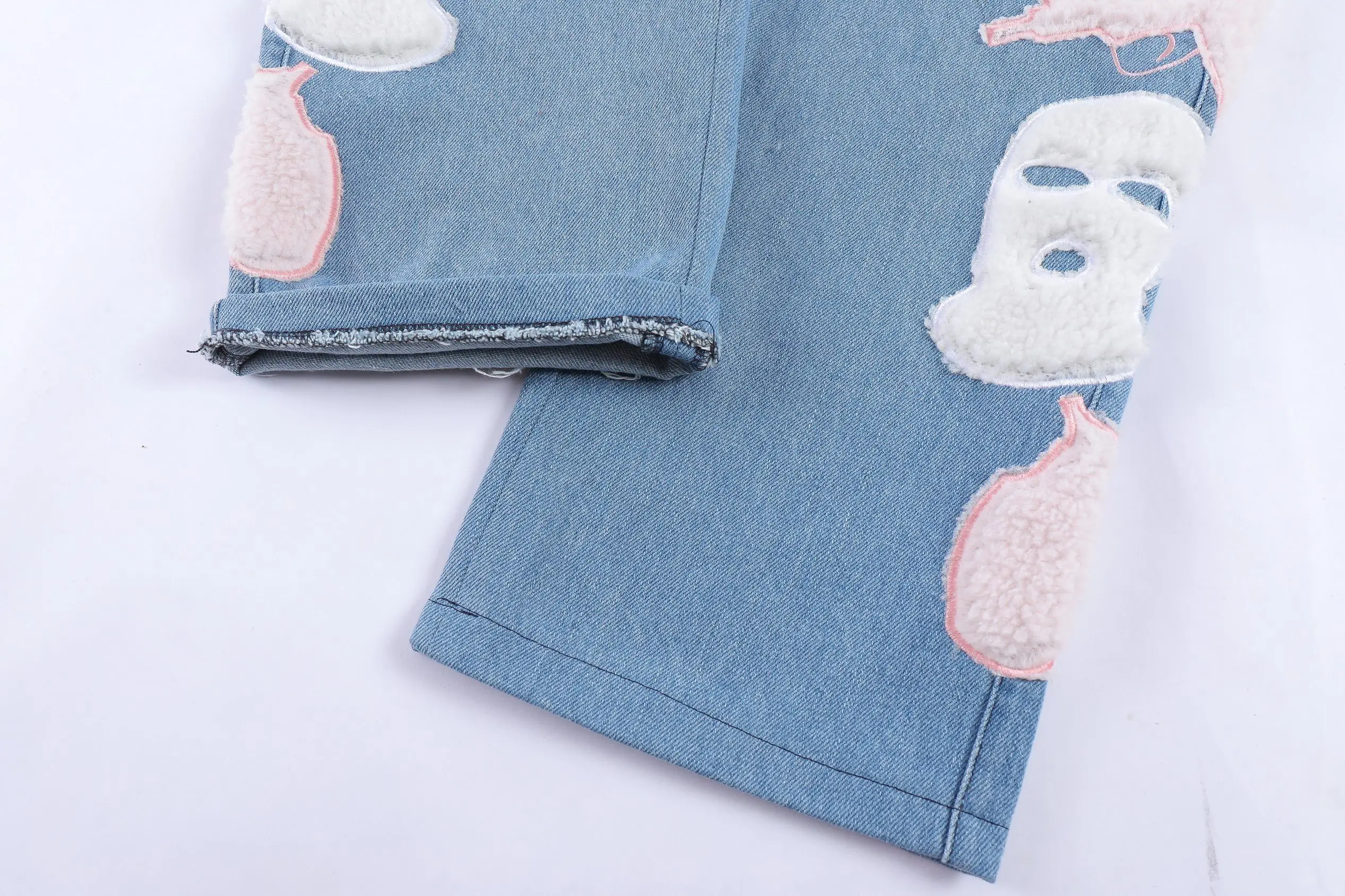 Urban Streetwear Baggy Y2k Jeans Men Skull Furry Embroidered Denim Pants Straight Leg Loose Trousers Women High Street Hip Hop