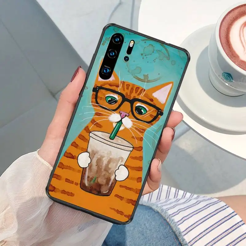 Милый акриловый чехол для телефона Kawaii Kitty латте Кофейный кот с очками Samsung J 4 5 6 7 8