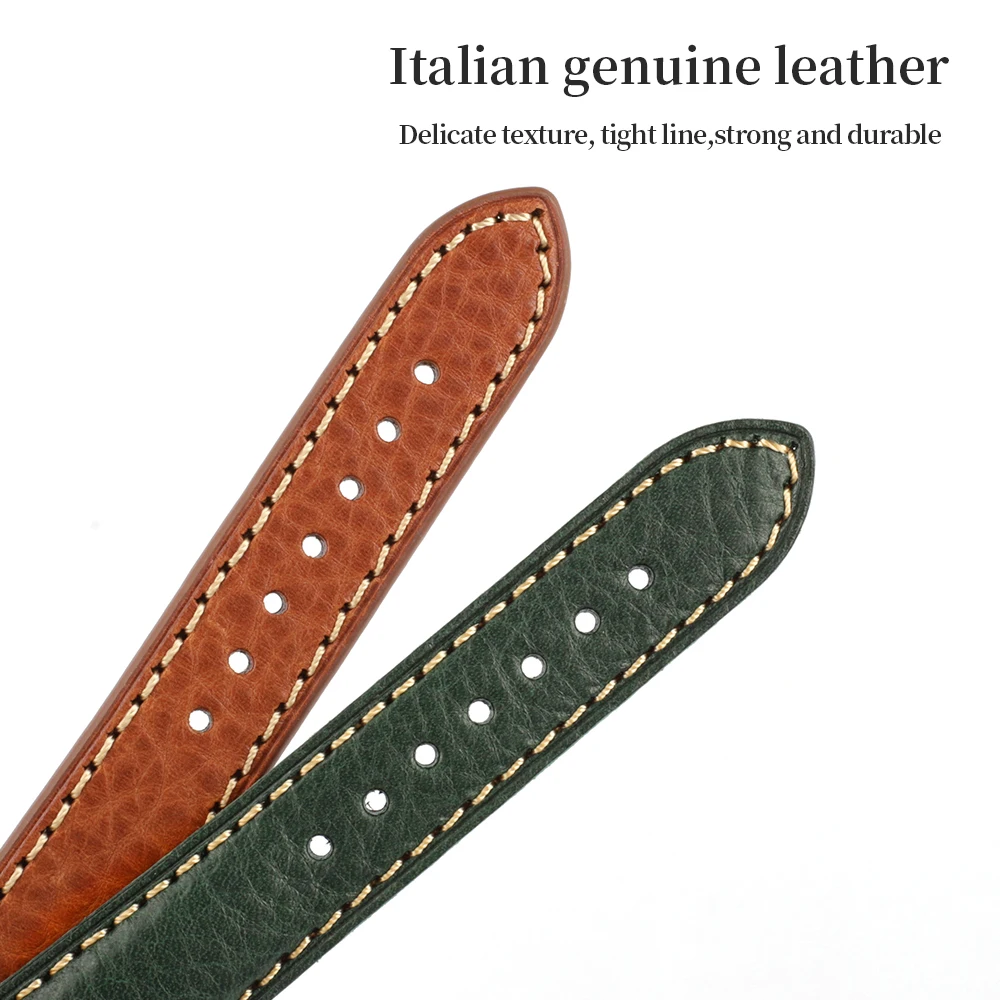 Lychee Pattern Italian Genuine Leather Watch Strap 20mm 22mm Handmade Vintage Watch Bands Brown Green Watch Replacement for Men