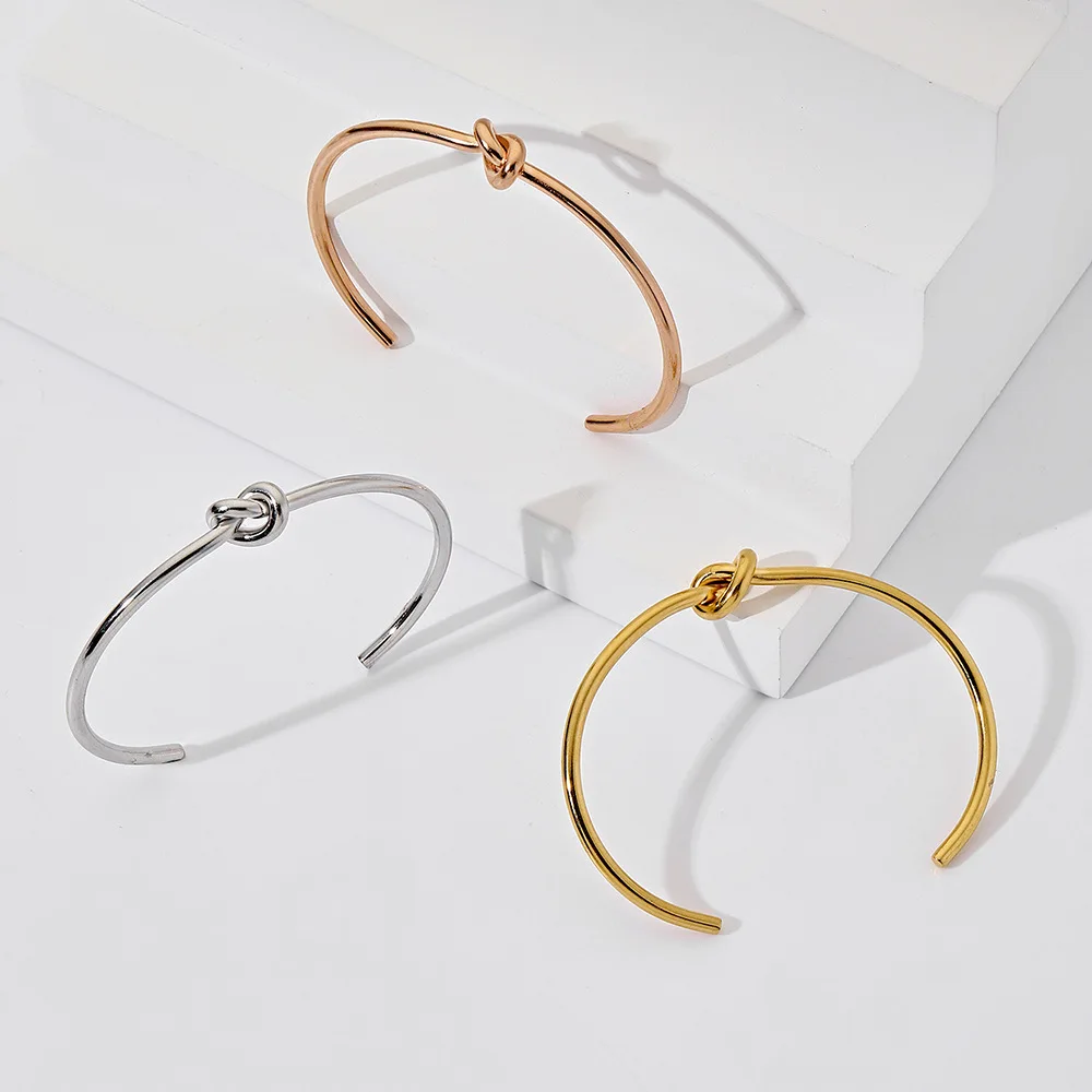 

1PCS Classic Stainless Steel Round Circular Open Knot Cuff Bangle Bracelets For Women Elegant Gold Color Jewelry