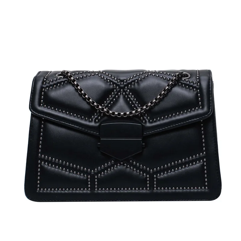 

New Bags Women's Bag Simple Messenger Bag Rivet Shoulder Chain Small Square Bag hand bags for women hand bag