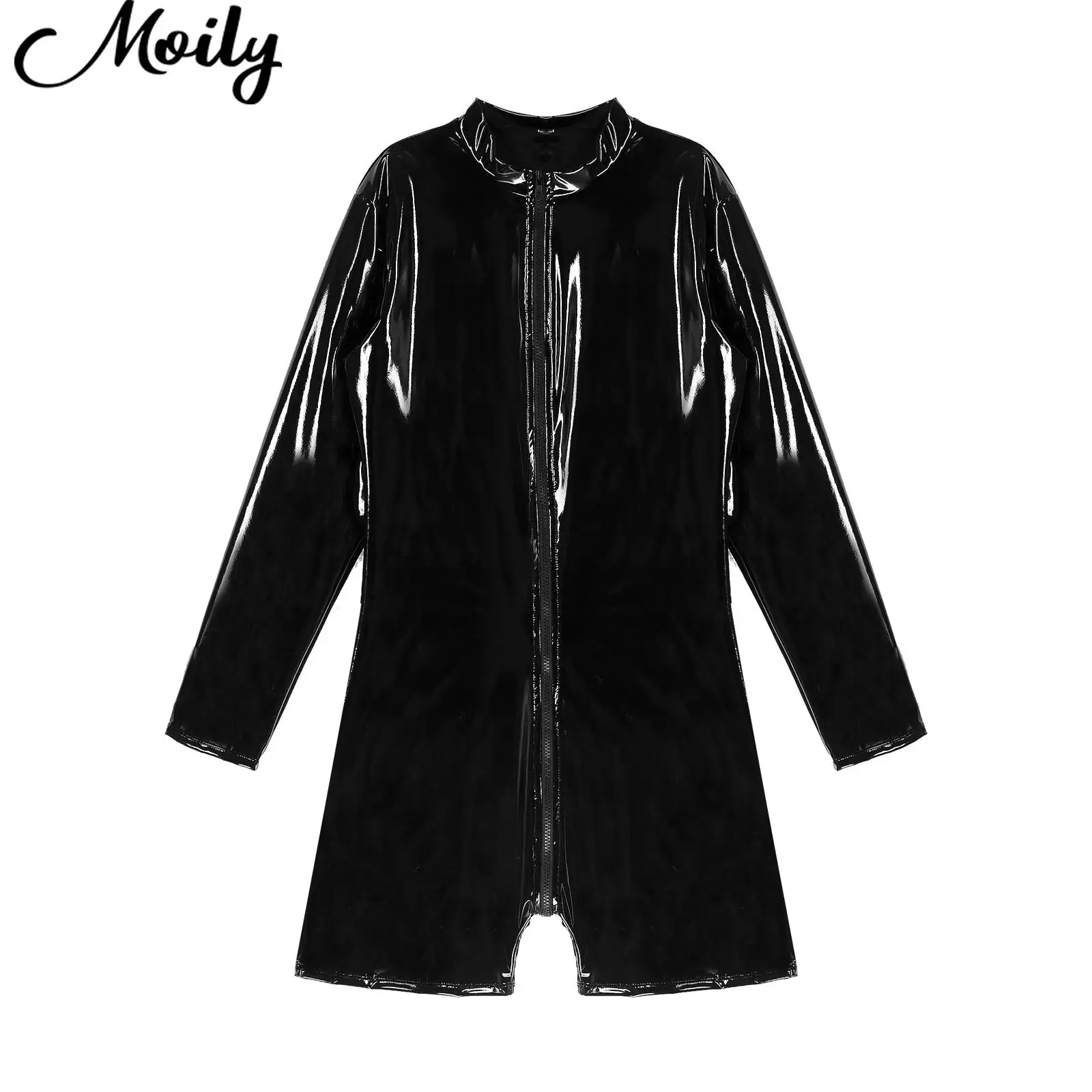 

Мужской экзотический латексный костюм-кошка с ложным воротником и длинными рукавами, костюмы в стиле сатиси, комбинезон на молнии, мокрый внешний вид, блестящее боди, сексуальная клубная одежда