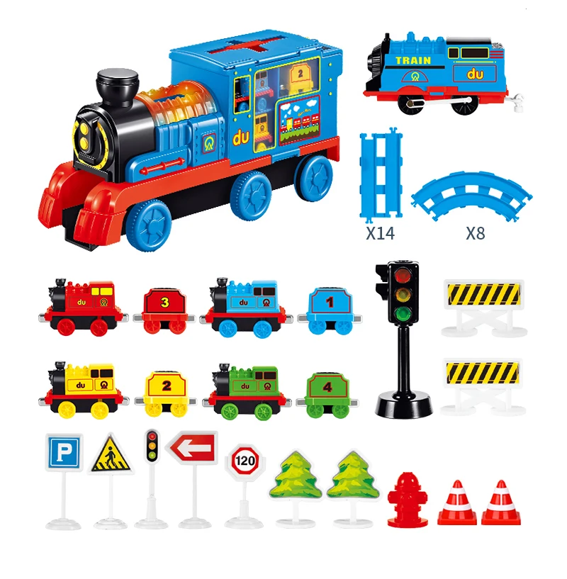 Электрический поезд Thomas большой размер магнитный маленький с дорожными фонарями