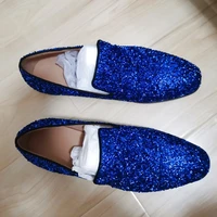 newest style royal blue bling loafers glitter casual shoes for men luxury dress shoes mens party and wedding shoes
