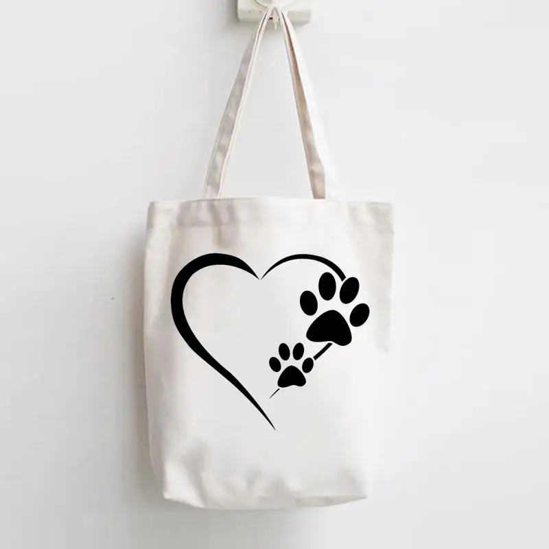 

Paw Love Cat Dog Animal Pet Lovely Print Shopper Handbags Shoulder Fashion Canvas Casual Shopping Girls Women Graphic Tote Bag