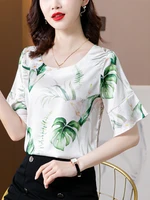 fashion woman blouses 2022 summer pretty and cheap womens blouses satin womens elegant blouses silk clothes floral womens tops