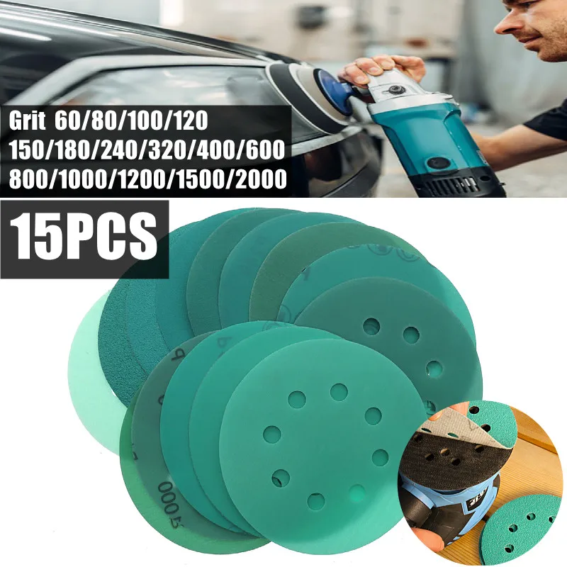

15Pcs 5 Inch 125MM 8 Holes 60 to 2000 Grits Hook and Loop Polyester Film Sandpaper Sanding Disc Abrasive Polishing Tools
