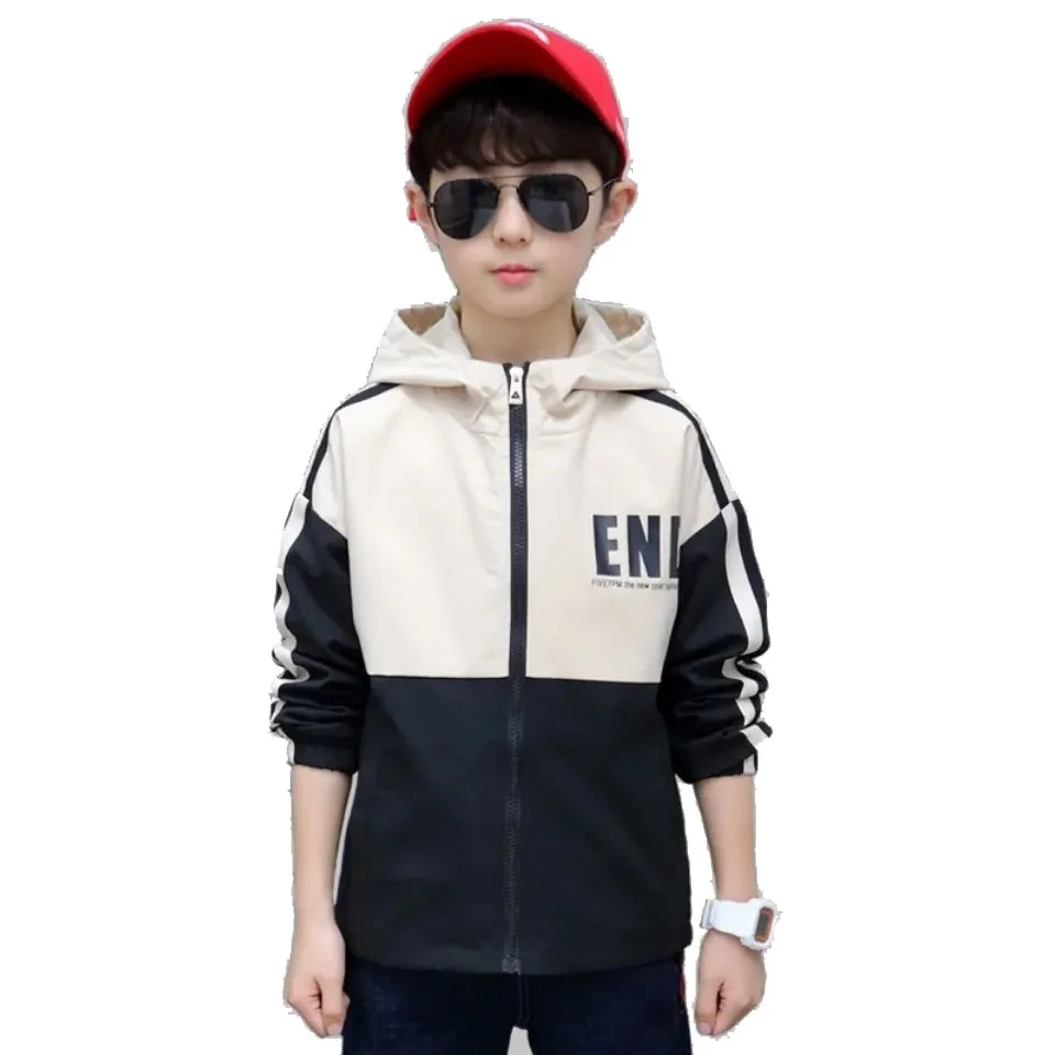 

New 2022 Spring & Autumn Polyester Jacket For Boy Korean Version Fashion Hooded Patchwork Coat Casual Print Children's Clothing
