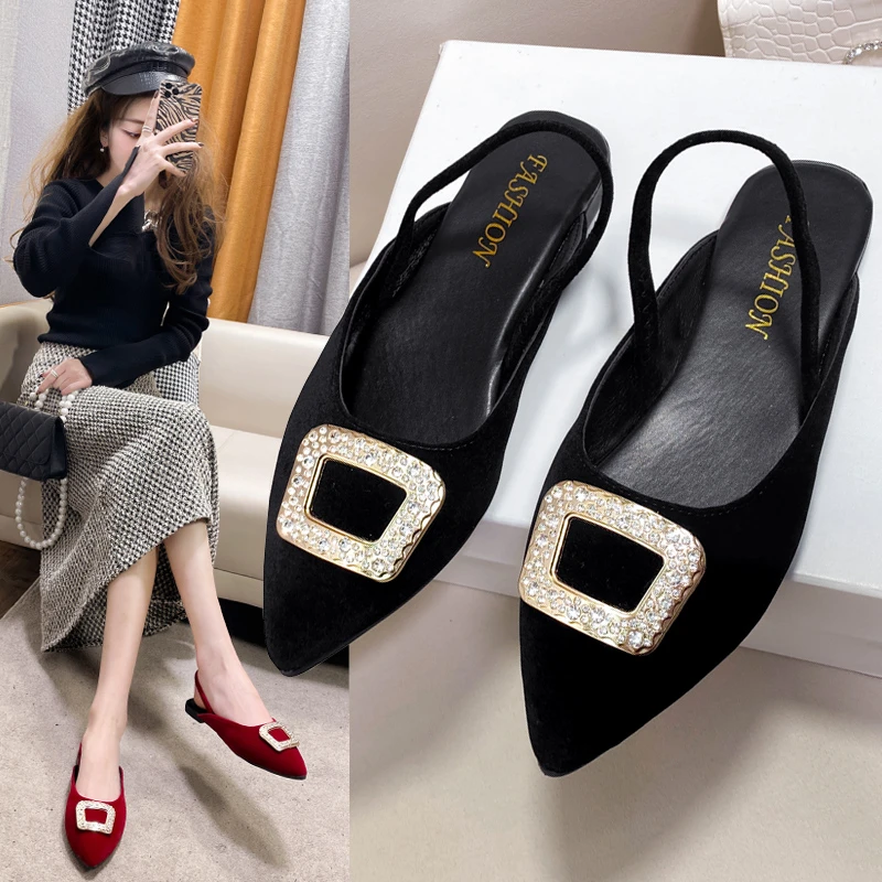 

Женские туфли на среднем каблуке, милые и элегантные туфли с острым носком и открытым носком в Корейском стиле, новинка 2022