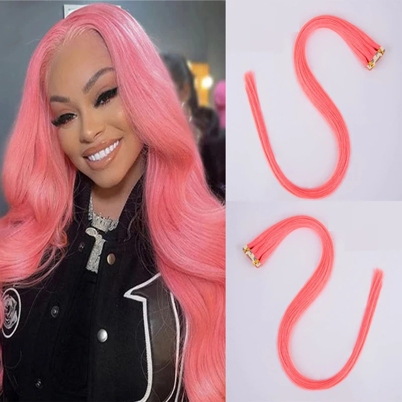 Light Pink Long Tape In Human Hair Extensions Skin Weft Hair Extensions Adhesive Invisible Real Silky Straight For Black Women