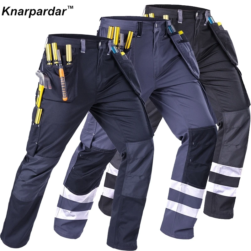 Фото Рабочие брюки Carperner Mechanic с отражателями и несколькими карманами, мужские брюки-карго, строительные рабочие брюки №1