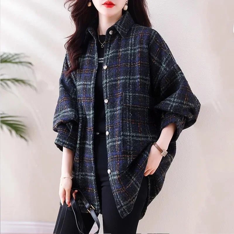 Осень/зима 2023 клетчатая куртка женский топ средней длины универсальная рубашка