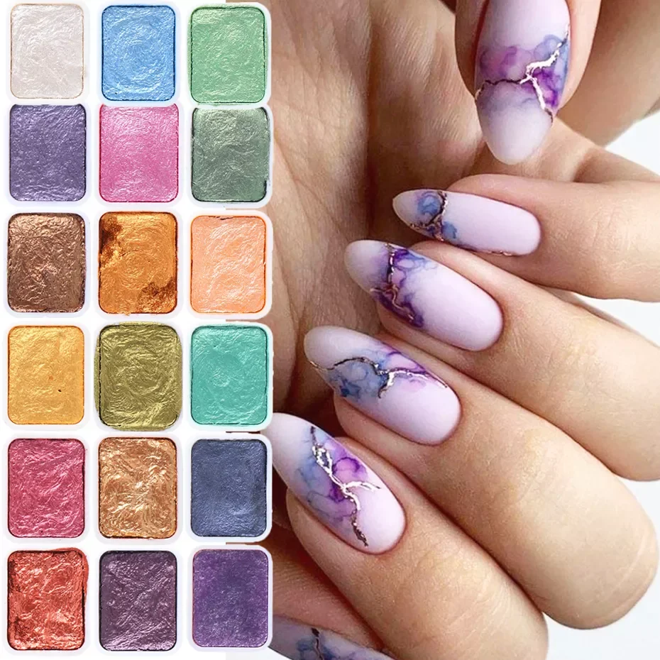 

Art Pigment Glitter Set Solid Metallic Watercolor Paint Chrome Powder Gradient Marble Effect Shimmer Manicure Dust NT1915
