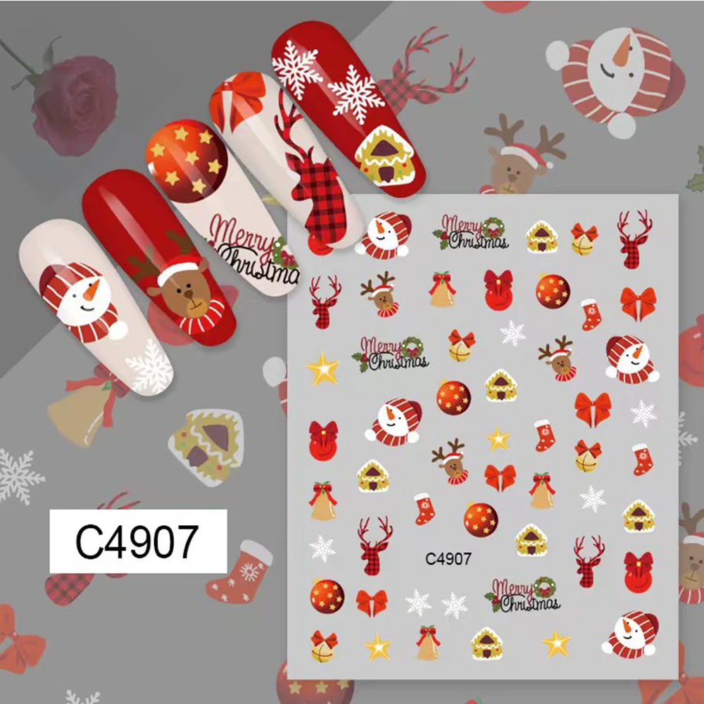 

1pcs 3D Cartoon Santa Claus Christmas Nail Stickers 8*10cm 2023 New Year Snowman Snowflakes Elk Sliders Xmas Nail Decals Wraps