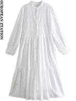 pailete women 2022 fashion with cutwork embroidery midi dress vintage o neck long sleeve female dresses vestidos mujer
