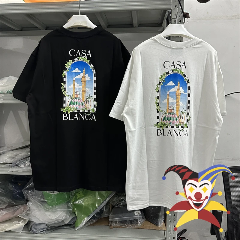 

White Black Casablanca T Shirt Men Women Blue Sky White Cloud Castle T-shirt Top Tees