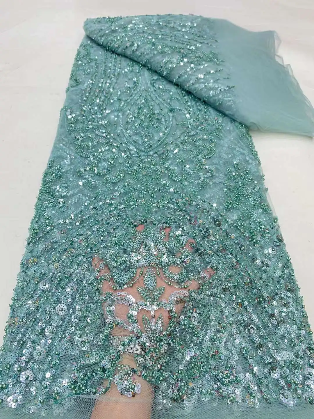 Новинка тяжелая африканская кружевная ткань бусины блестки 5 ярдов высокое