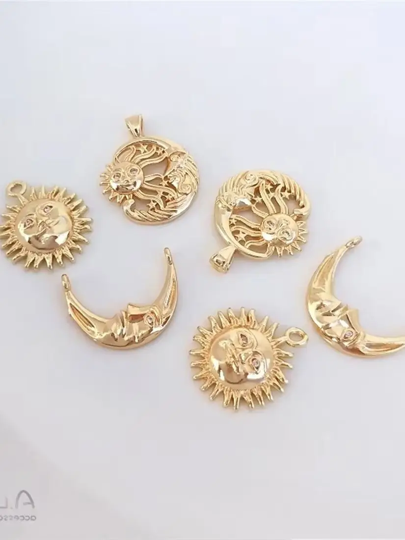 14 К позолоченный медный кулон из настоящего золота с луной и солнцем для лица
