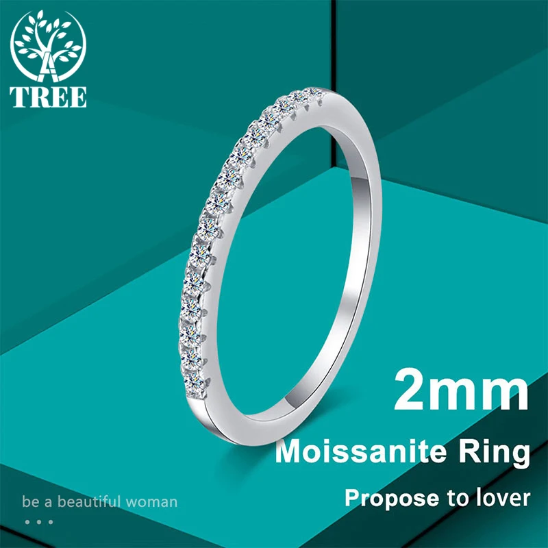 

ALITREE 2mm D Color Moissanite Ring s925 Sterling Sliver Plated 18k White Gold Eternity Band Wedding Engagement Rings For Women