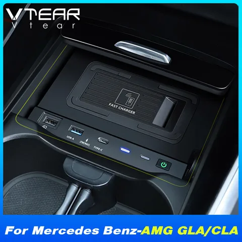 Автомобильное беспроводное зарядное устройство для Mercedes-Benz AMG GLA 200 250 CLA, 27 Вт, быстрая зарядка для сотового телефона, аксессуары для интерьера 2019-2023