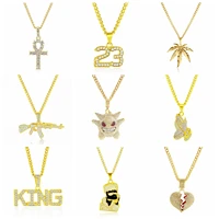 fashion rap clown necklace 18k gold hip hop lightning clown leopard yuan boxing gloves letter necklace pendant for men and women