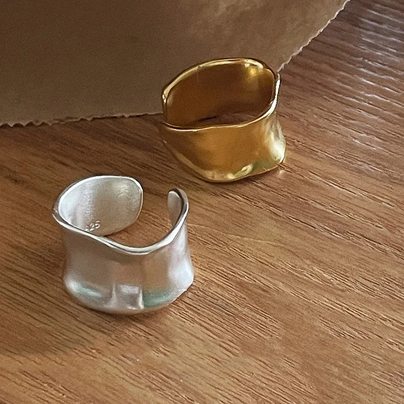 XINYIB стерлингового серебра 925 пробы широкие золотые кольца для женщин модные