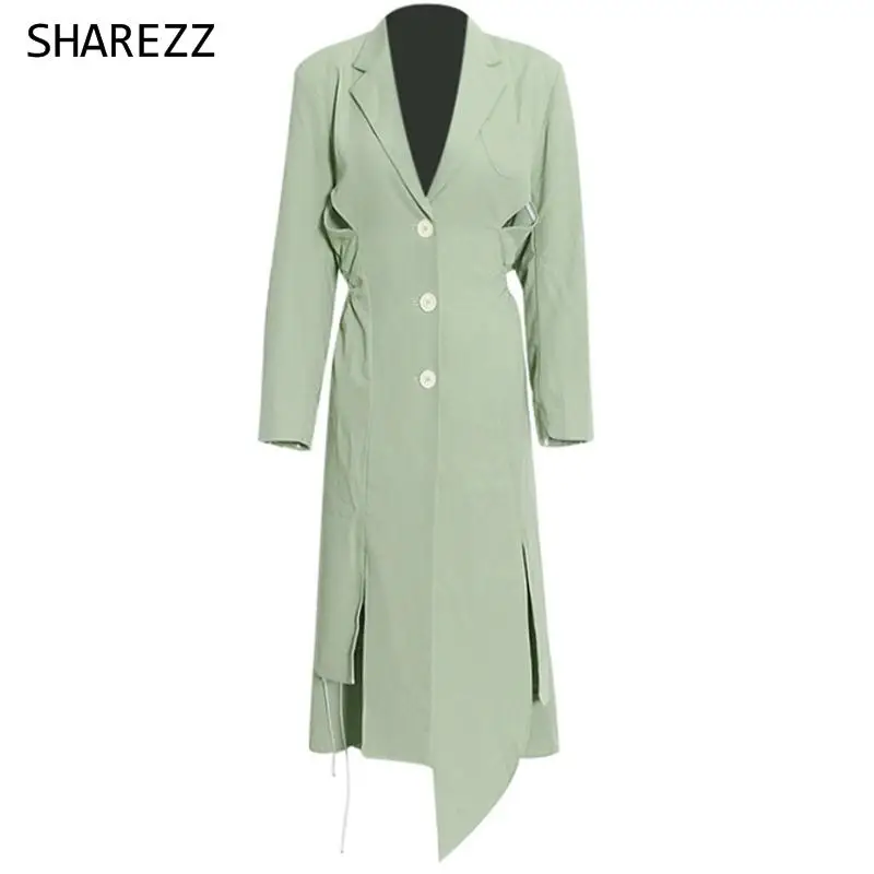 

Korean Green Windbreaker Female Trench Coat Para Mulheres 2022 Spring New Hollowed Out Single Breasted Mujer Invierno Vintage