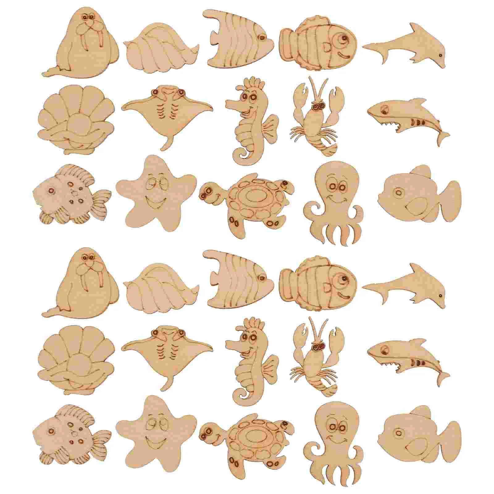 

100Pcs Unfinished Wood Chip Pieces Ocean Animals DIY Wood Slices Blank Wooden Pieces