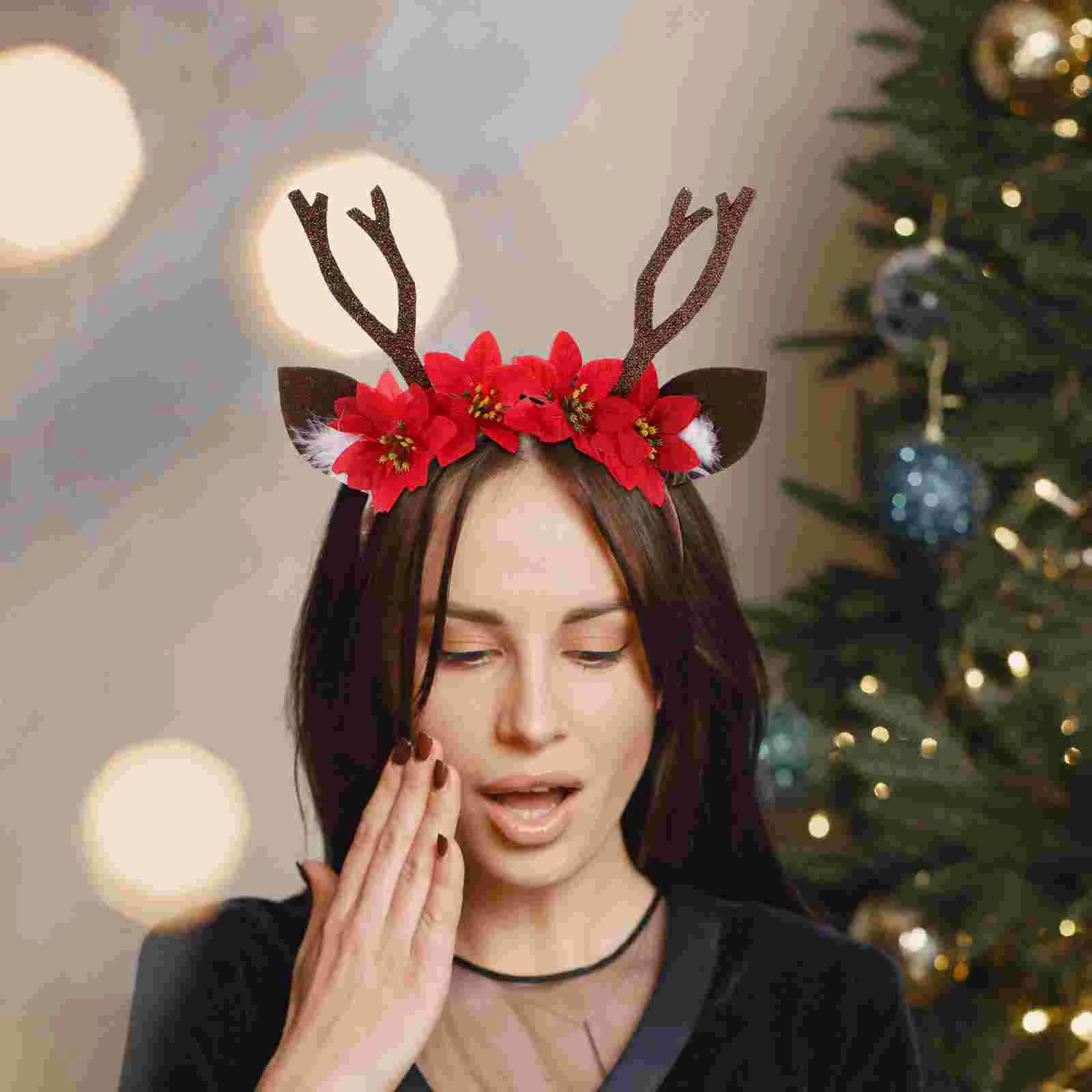 Рождественская повязка на голову с оленьими ушками хвостовые рога светящиеся