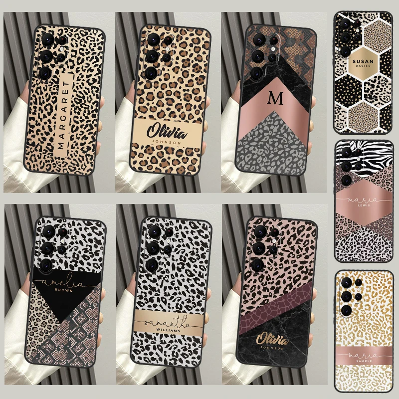 Custom Leopard Skin Rose Gold Name Case For Samsung Galaxy S23 S21 S22 Ultra S8 S9 S10 Note10 Plus Note 20 Ultra S20 FE Cover