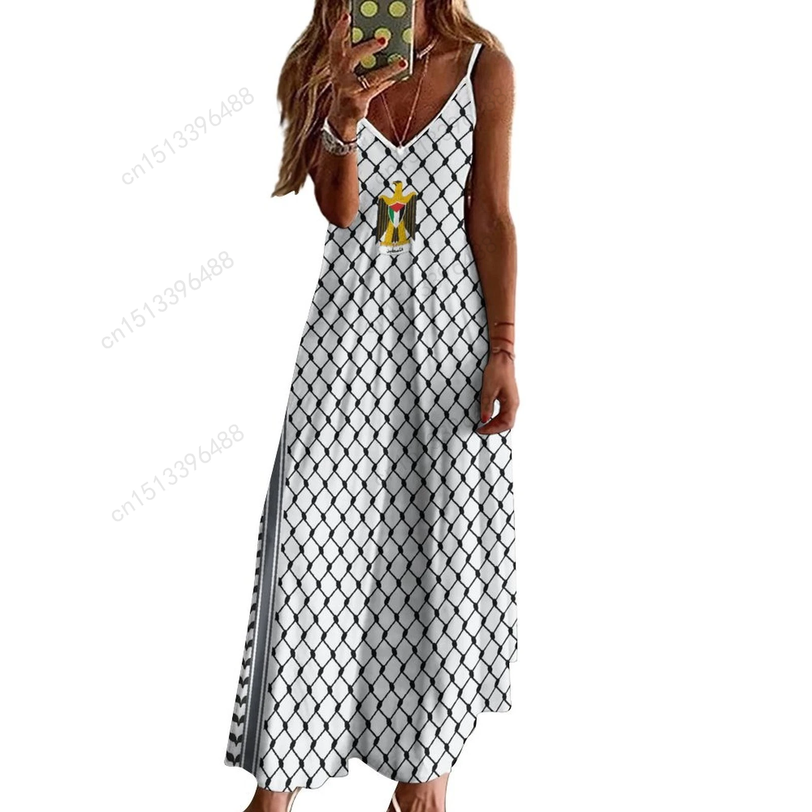 Женское платье без рукавов с V-образным вырезом и принтом