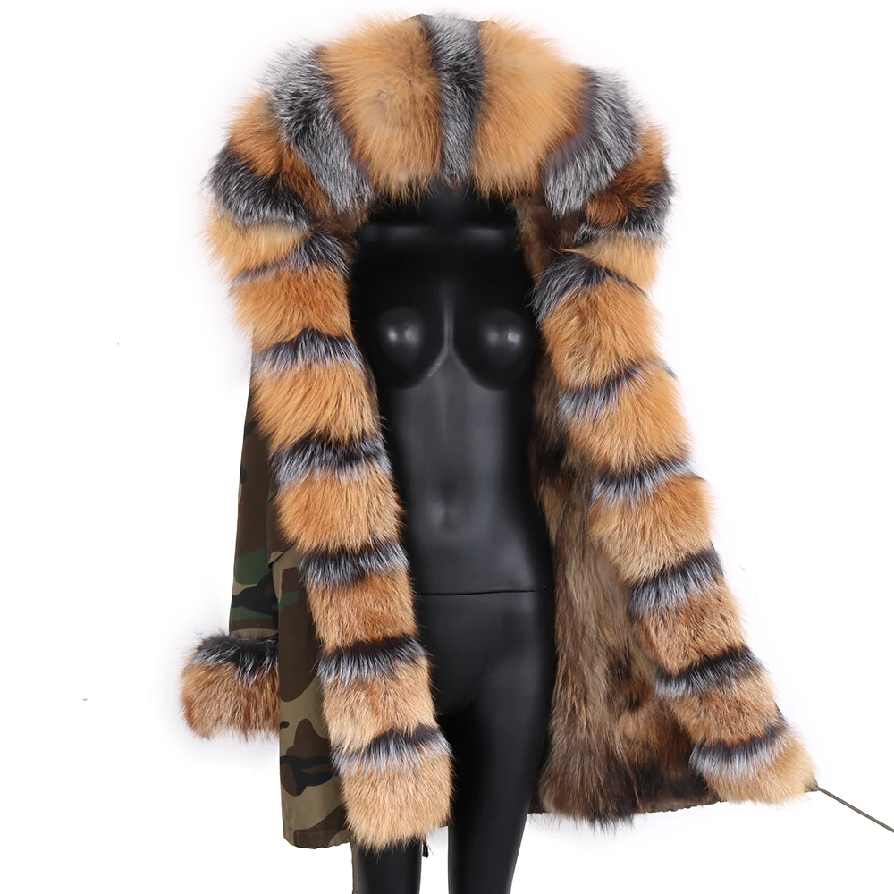 Enlarge 2022 Fashion Winter Jacket Women Real Fur Liner Natural Real Fox Fur Collar Loose Long Parkas Big Fur Outerwear Detachable