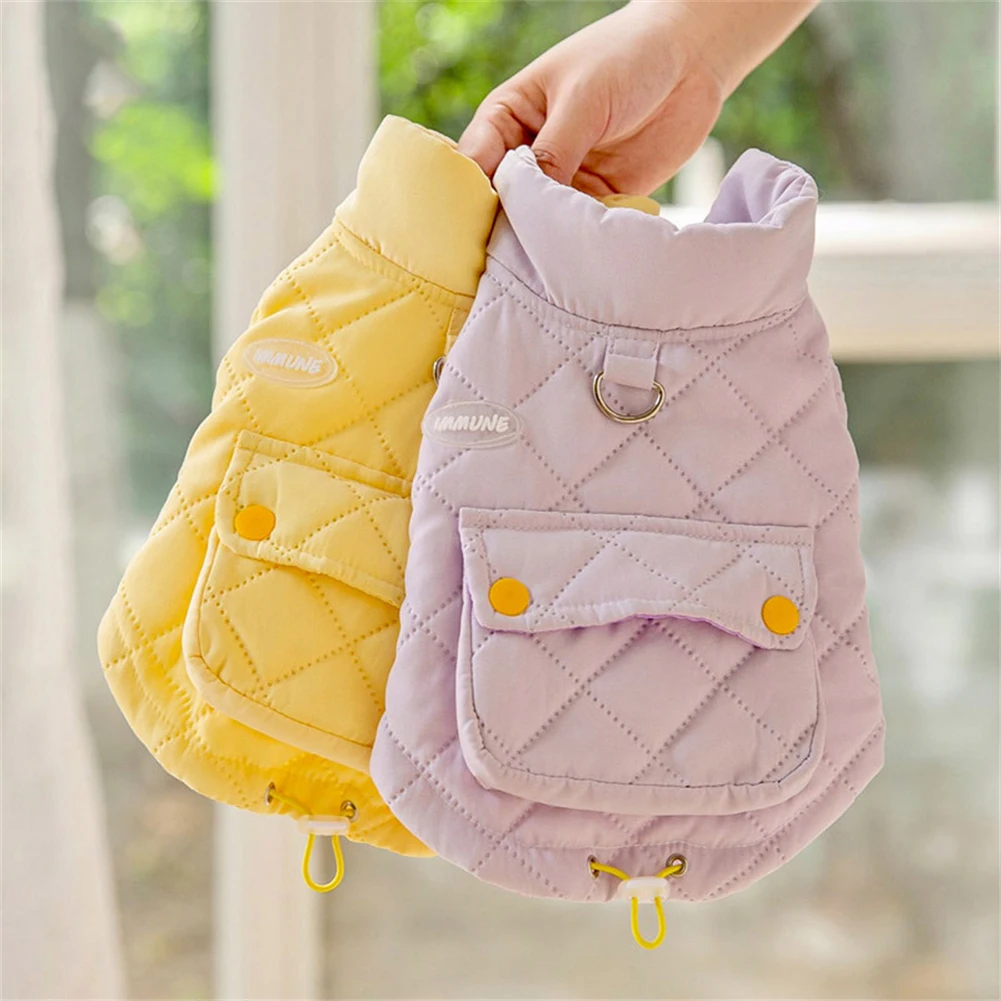 

Winter Warm Pet Clothes Can Pull Puppy Harness Vest With Big Pocket Cats Dogs Thickened Cotton Coat Cold Weather Padded Jacket