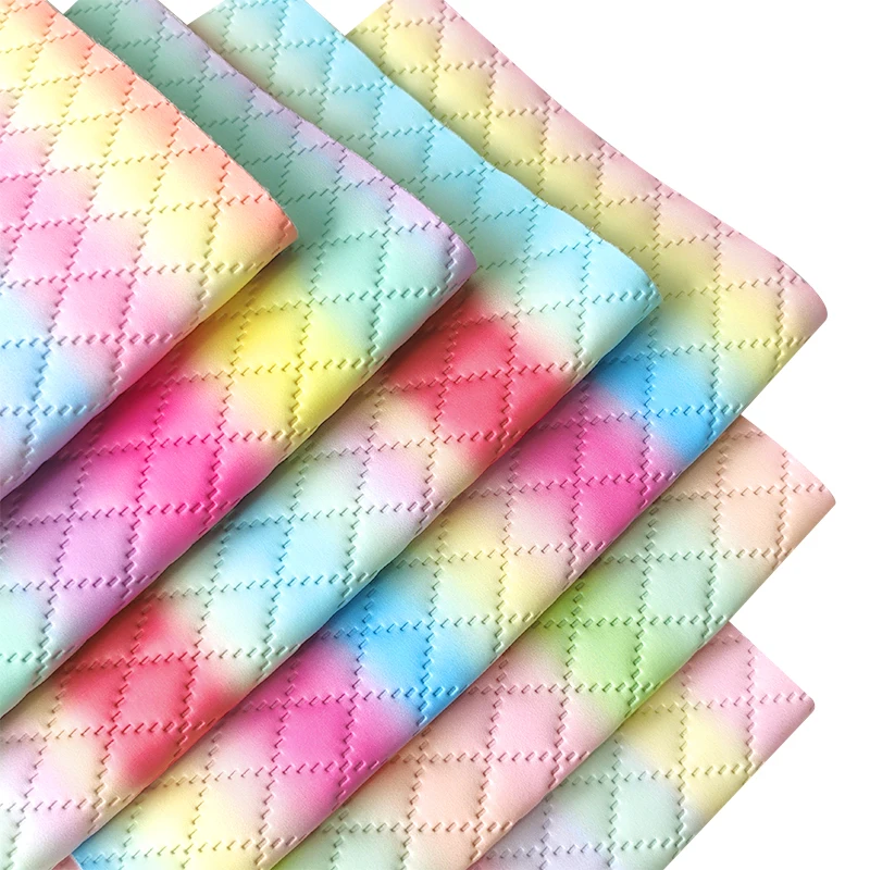 

Rainbow Colours Bump Textured Rhombus Checkered Faux Leather Fabric for Wallet Earrings Hair Bows Pouches Cosmetic Bag 30x135cm