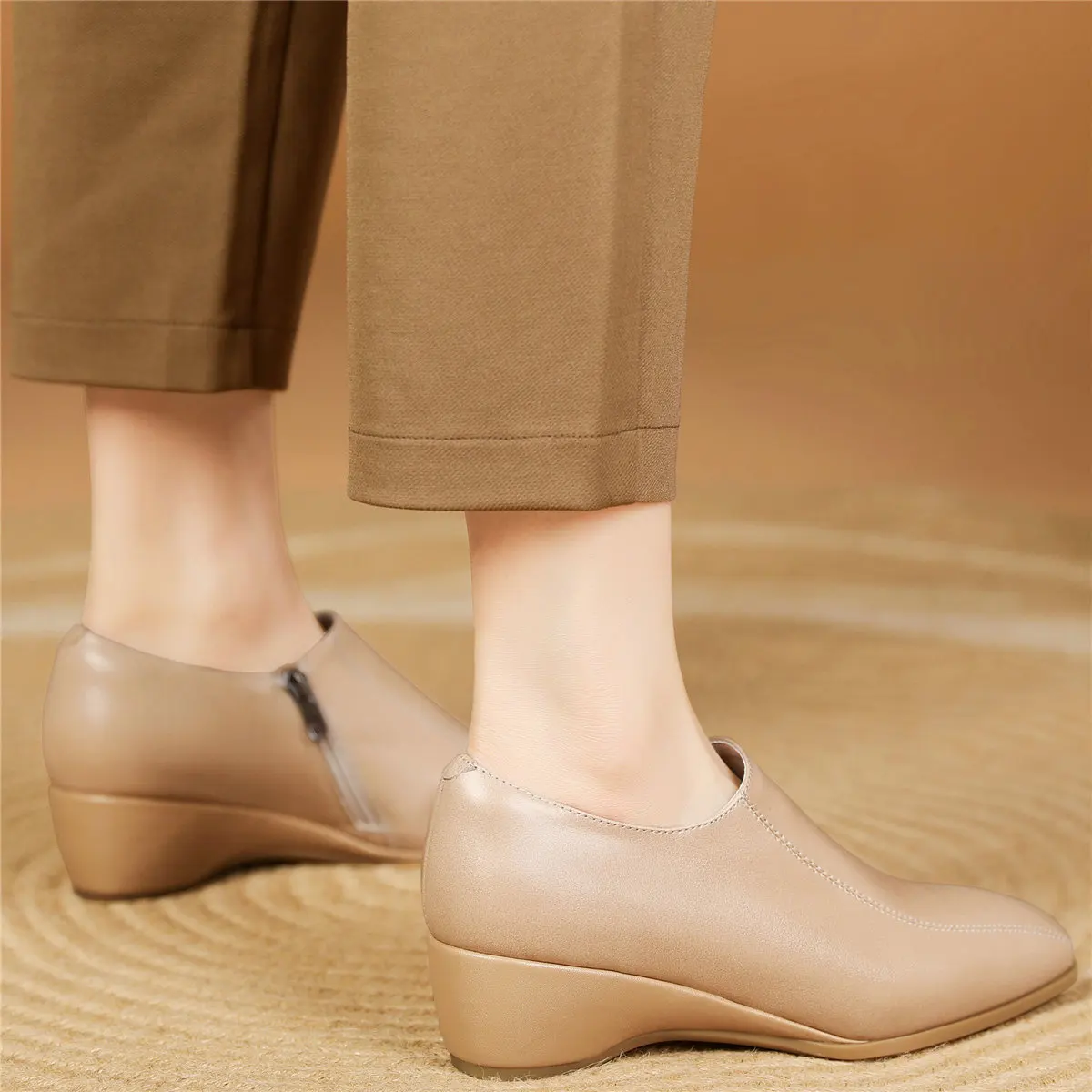 2023 Wedges Oxfords Shoes Women Genuine Leather Med Heels Platform Pumps Female Shallow Square Toe Fashion Sneakers Casual Shoes