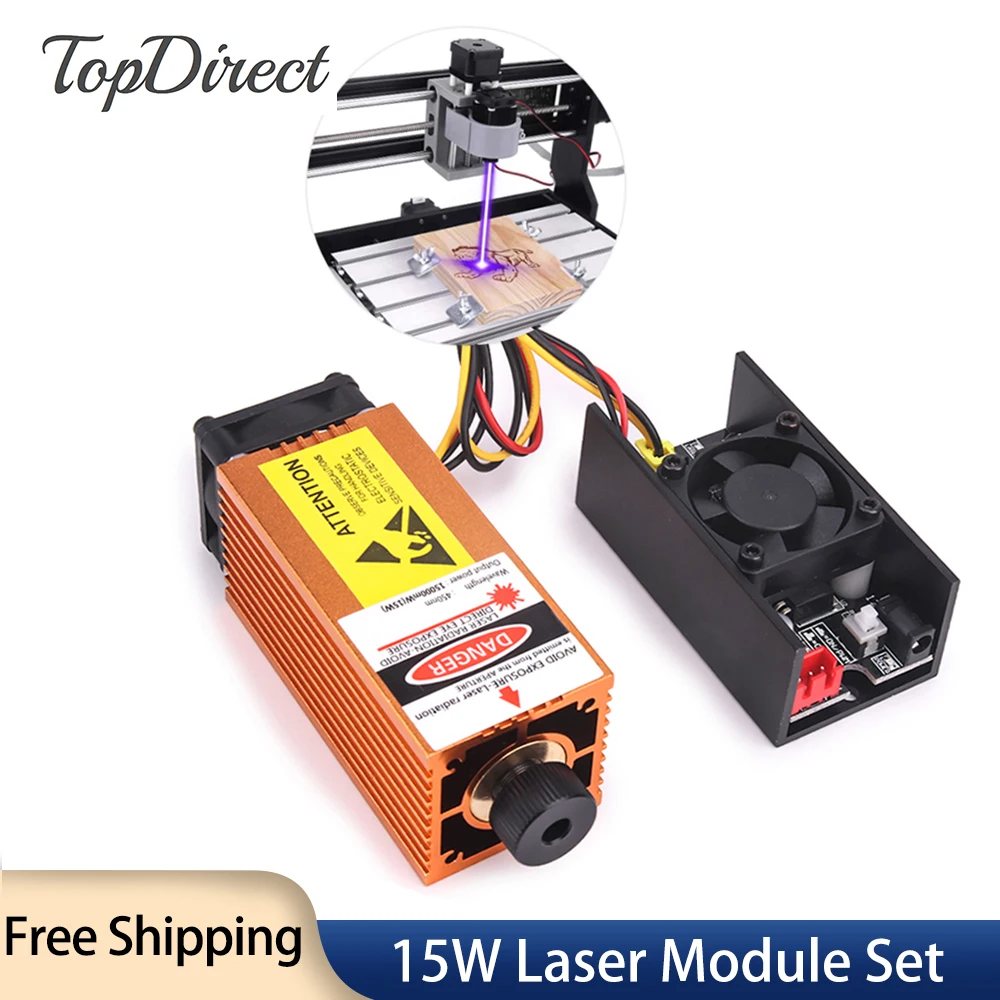 TopDirect CNC 15W Laser Module 450nm Wave Length Adjustable Focal Length Laser Engraving Head for CNC Engraving Cutting Machine