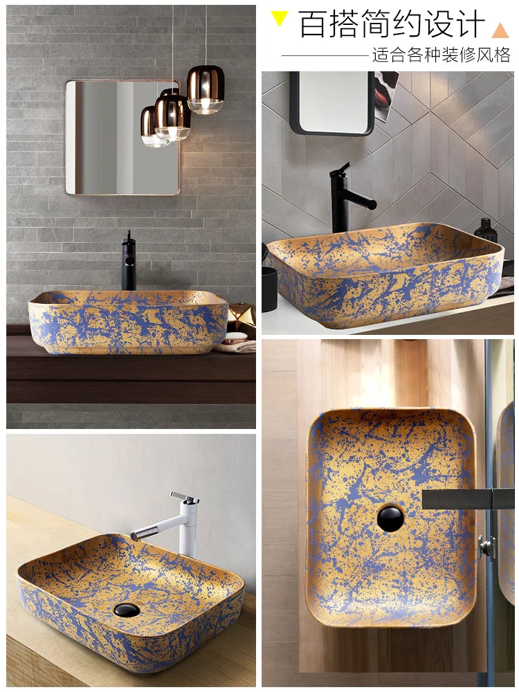 

Luxurious Golden Glazed Art Counter top Bathroom Sink Lavabo Washbasin hand painted vessel sinks porcelain wash basin antique