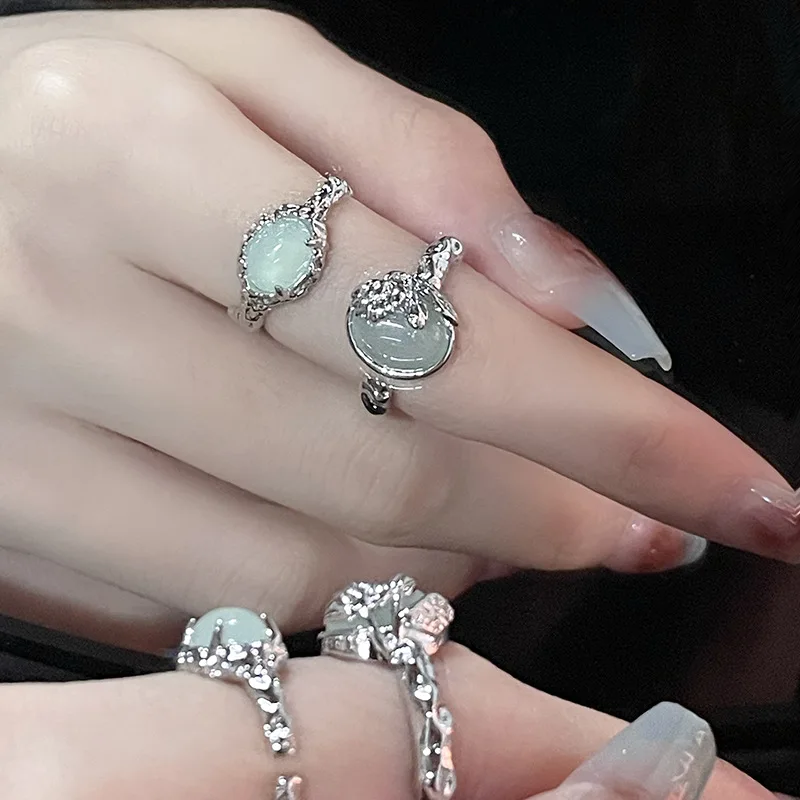 

Простое кольцо с голубым опалом для женщин Y2K эстетическое Открытое кольцо с овальным камнем неправильной геометрической формы металлические кольца Egirl ювелирные изделия