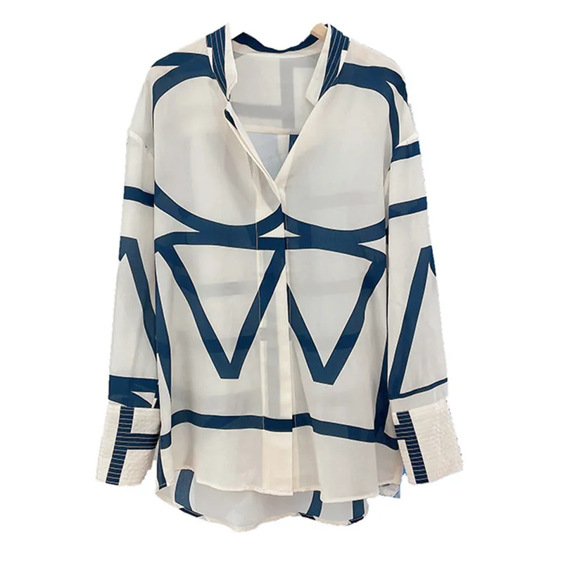 

Imitation Silk Elegant V Neck Long Sleeve Shirt Top Women Summer Camisas De Mujer