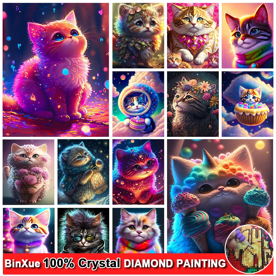 

BinXue красочная фантазия животное кристалл алмазная живопись полная 100% квадратная/круглая фотография кошка мороженое цветок Мозаика Искусство подарок