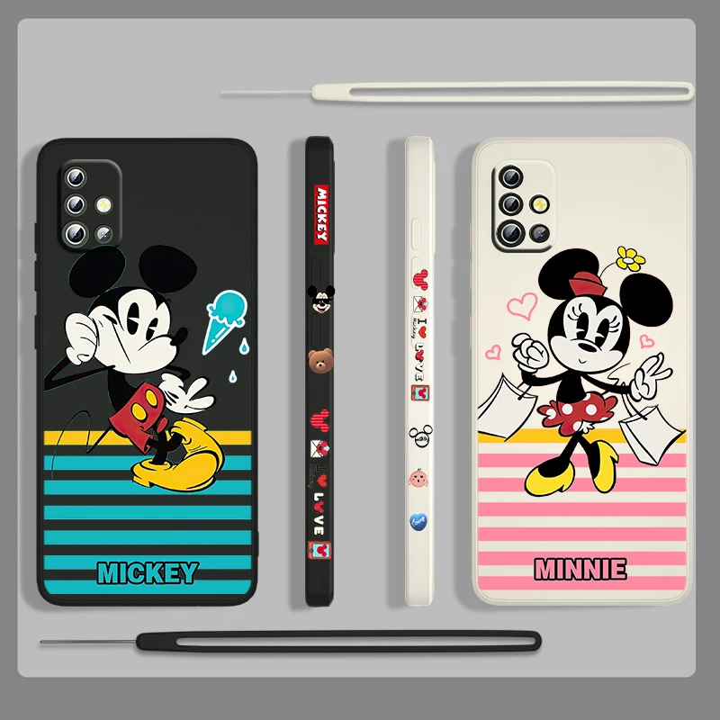 

Cartoon Anime Disney Mickey Phone Case For Samsung Galaxy A71 A51 A73 A72 A53 A33 A52 A50 A32 A22 A50 5G Liquid Left Rope Fundas